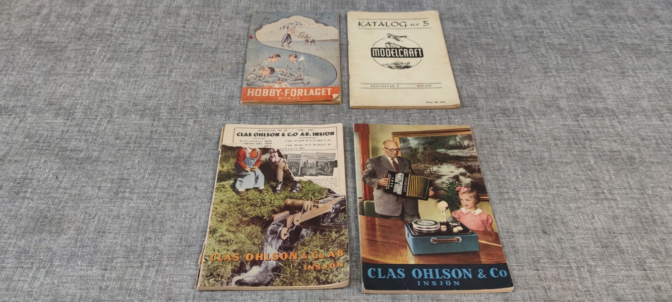 Äldre postorderkataloger, Clas Ohlsson 1964/47, 1951/52, Hobby-förlaget & modellcraft 1950.