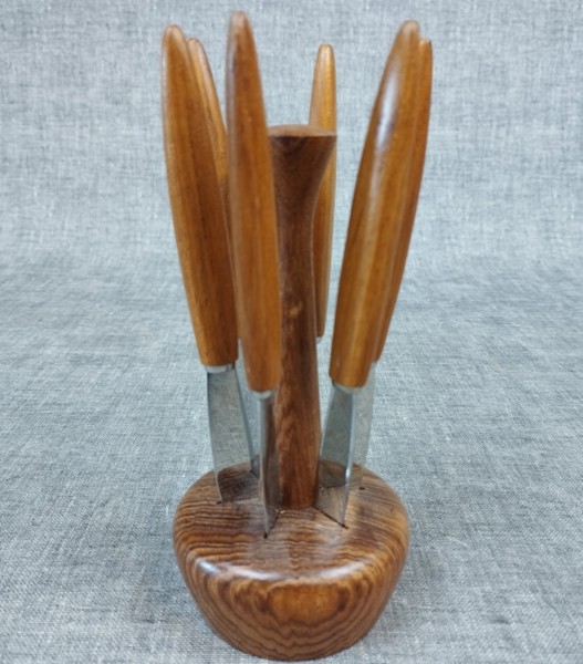 KARL HOLMBERG. 6 Frukt knivar & ställ, Teak.