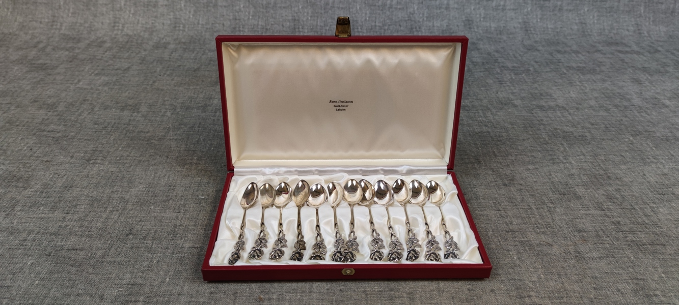 12 Kaffeskedar. "Rosen", Gewe, Silver, Ca: 130gram.