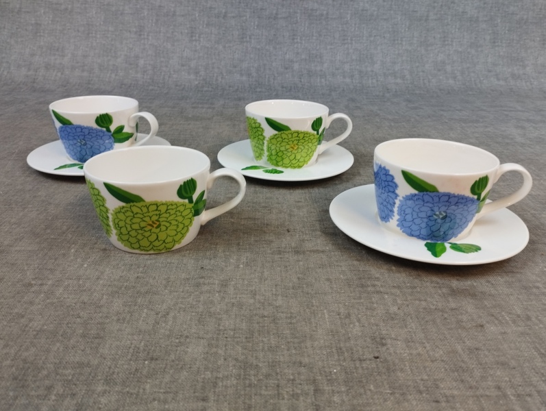 4 Kaffekoppar & 3 kaffefat, "Primavera", Marimekko, Iittala.