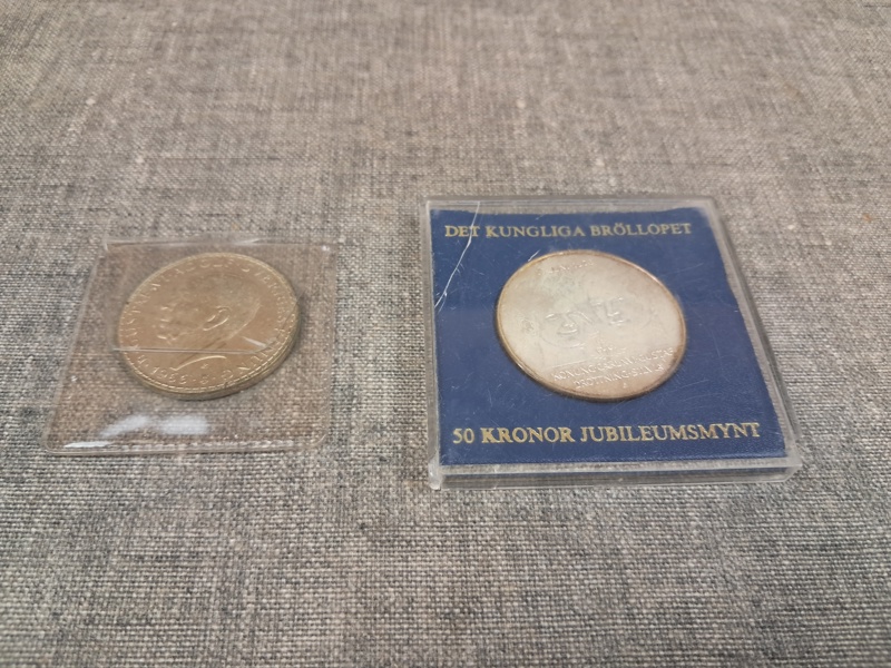 2 Silvermynt. 5kr 1966 & 50kr 1976.