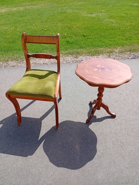 Pelarbord med infarsia & stol, empire-stil.