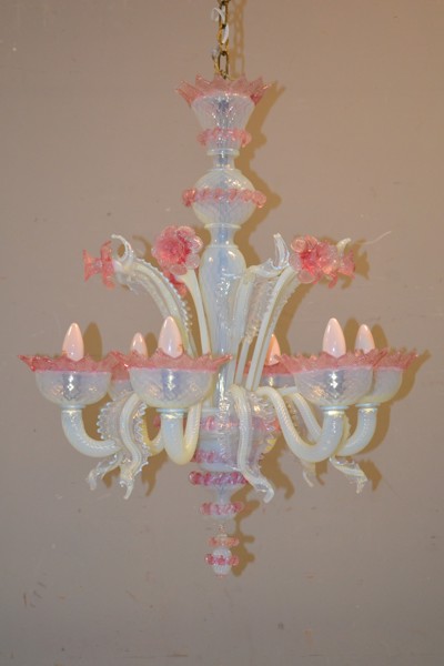 Taklampa. Venetiansk modell, 1900 talets mitt, glas.