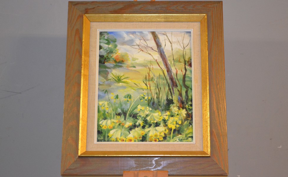 ETHEL FLADSTAD. Olja på duk, Blomstermotiv, signerad.