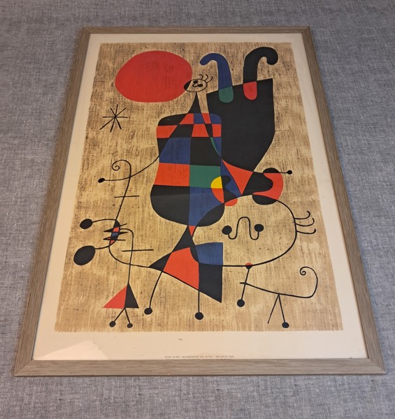 Tryck, Joan Miro, Mennesker og hund i solskin 1949.