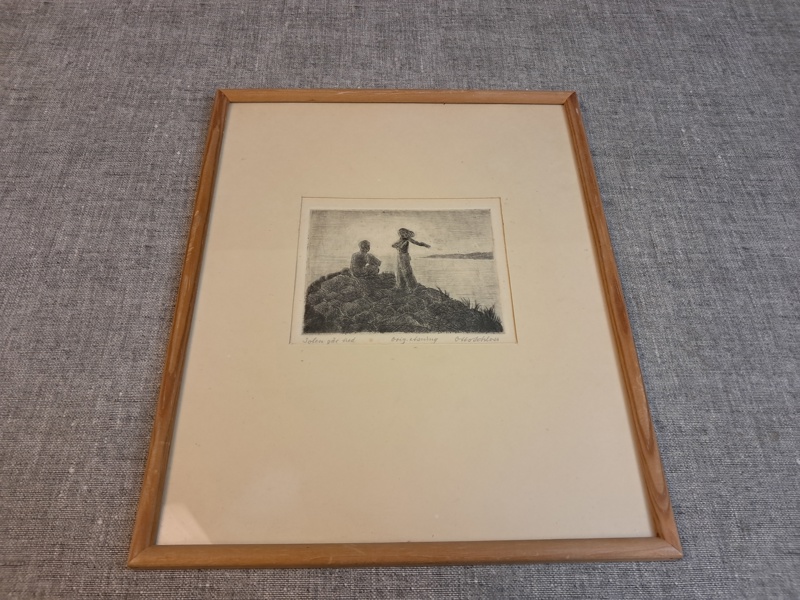 OTTO SCHLOSS. Etsning, "Solen går ned", signerad.