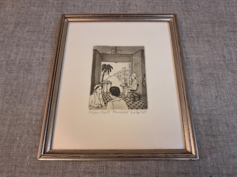 EVA REX, Etsning, "Hamncafeet", signerad, daterad 1981 & numrerad 39/40.