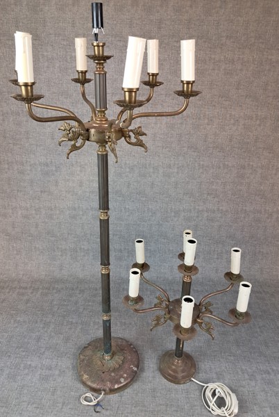 Bordslampa & golvlampa. Mässing, renoveringsobjekt.