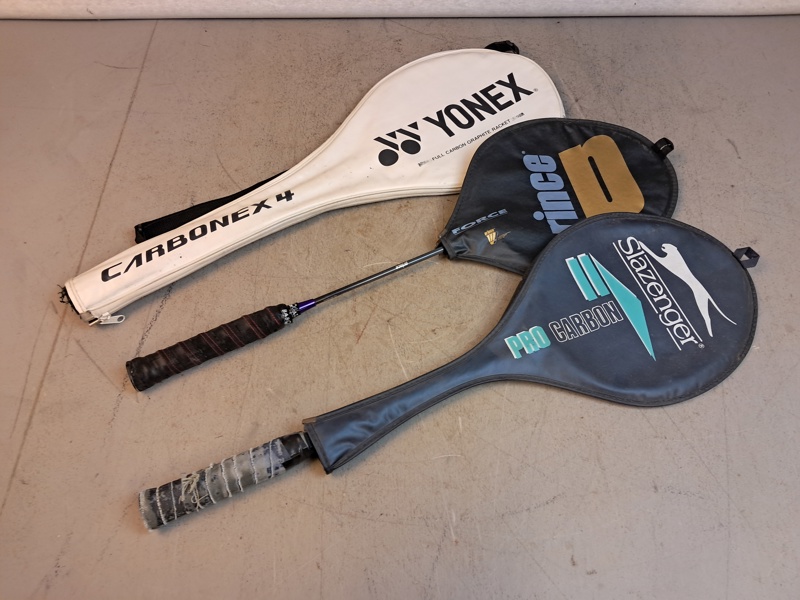 3 Badmintonracket. Slezenger, Prince, RS2.