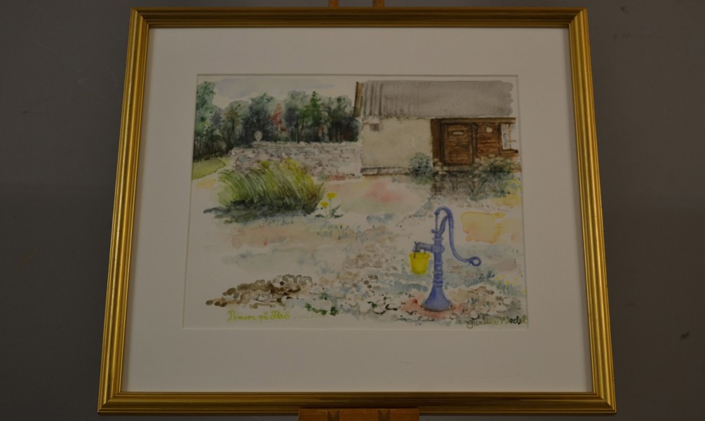 GUNILLA WEDEL. Akvarell, "Pumpen på Fårö", signerad & daterad Juni 2000.