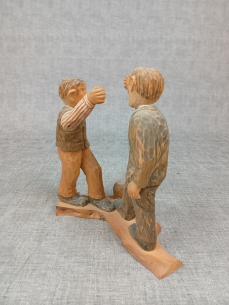 ÅKE VIBERG. Trägubbe, "Trollholm", Signerad & Daterad 1987, Svarlöv.
