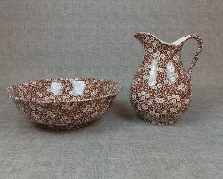 Tvättfat & Vattenkanna, "Brown Calico", Burleigh, Staffordshire.