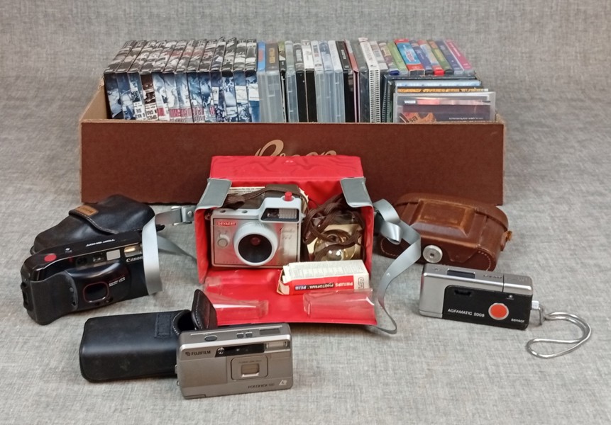 Kameror, DVD-Filmer m.m. Bl.a Zeiss Ikon, Gevaert, Canon m.m.