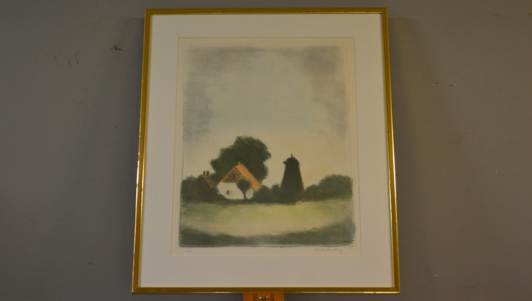 GUSTAV RUDBERG. Litografi, "Gård med mölla", signerad & numrerad 344/360.