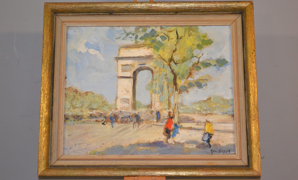 KNUT NORMAN. Olja på pannå, "Triumfbågen Paris", signerad.