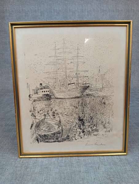 LARS HERDER. "Hamn motiv", signerat tryck.