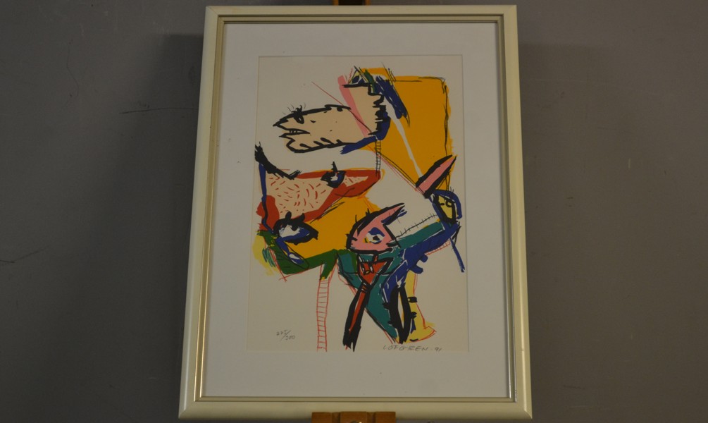 KEN LÖFGREN. Färgserigrafi, komposition med figurer, signerad, daterad -91 & numrerad 275/300.