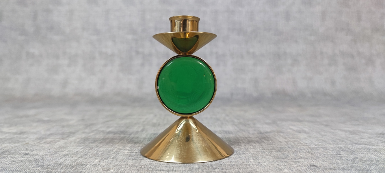GUNNAR ANDER. Ljusstake, Mässing & Glas, Ystad metall.