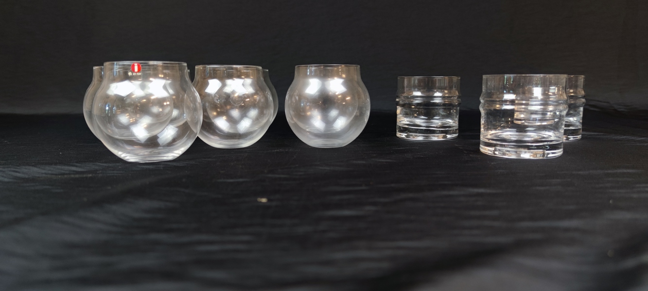 TIMO SARPANEVA. 7 Tumlare "Aroma" & 3 selter "Droppring", Iittala.