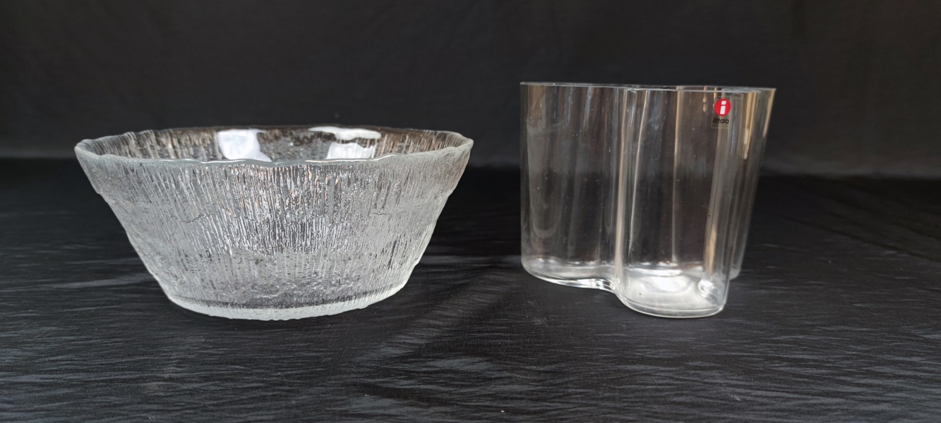 Iittala, Skål "Solaris" av Tapio Wirkkala & Vas "Savoy" av Alvar Aalto.