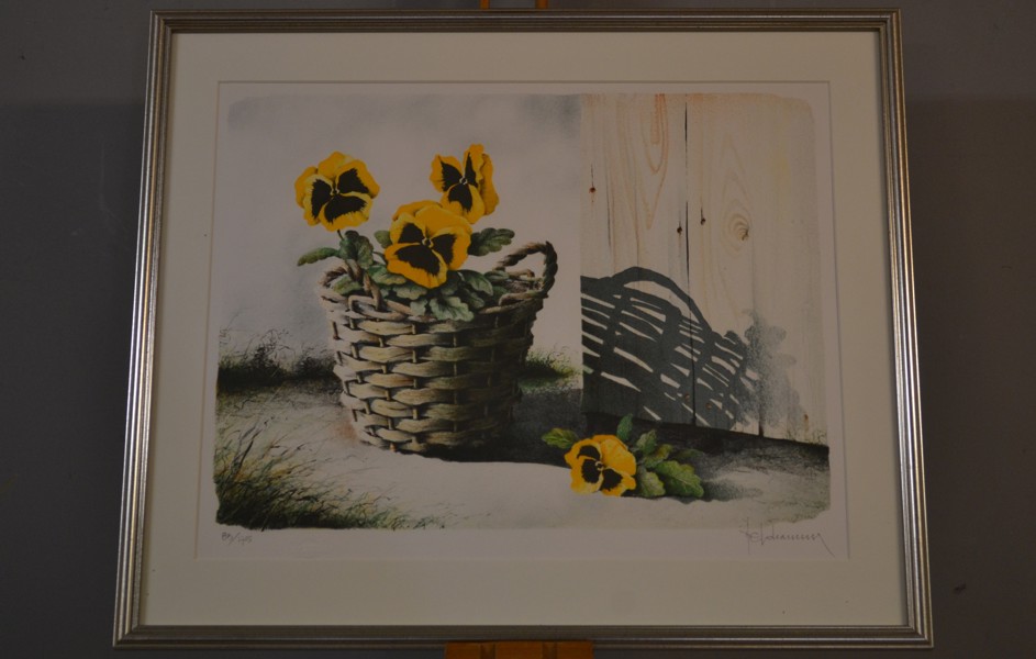 NILS ERIK JOHANSSON. Färglitografi, "Pensee´r i kruka", signerad & numrerad 83/175.
