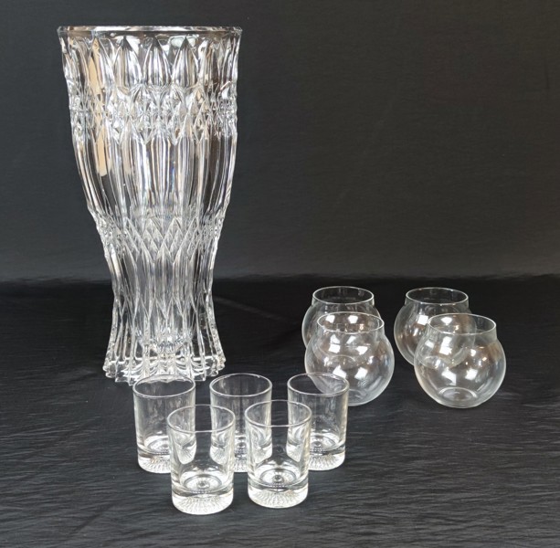 Glas. Vas, snapsglas & 4 Whiskeyglas. "Aroma", Iittala.