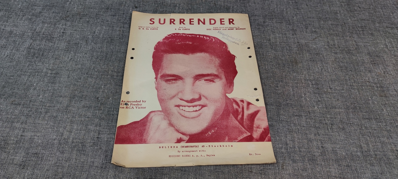 Elvis Presley. "Surrender", Noter & text. 1960.