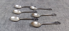 6 Kaffeskedar. Silver, 70gram.
