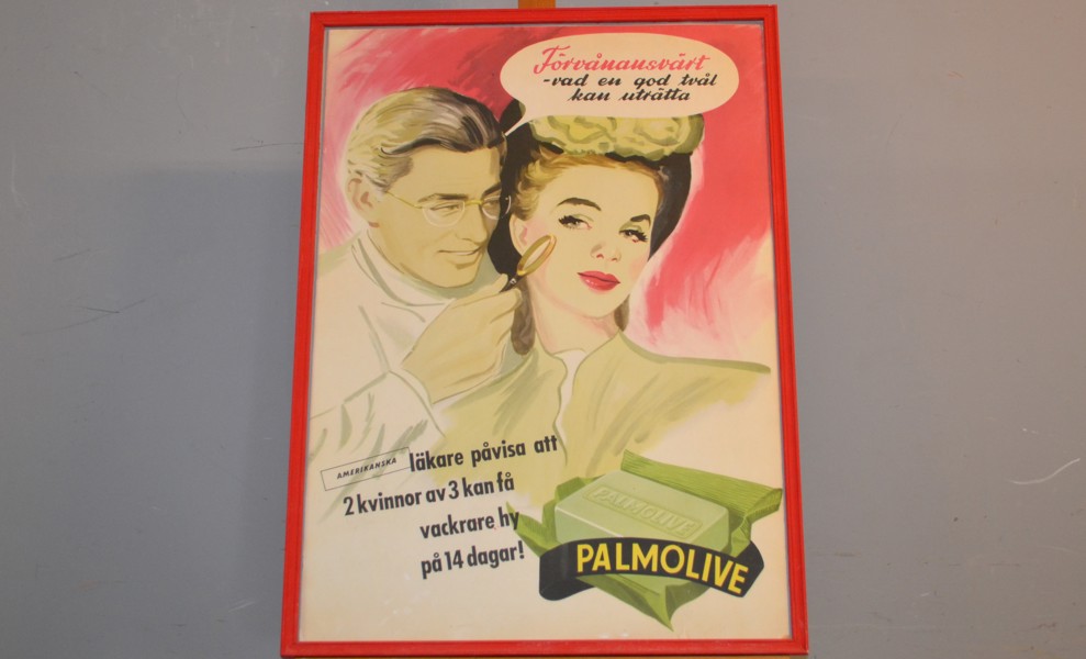 Äldre affisch. Palmolive, inramad.