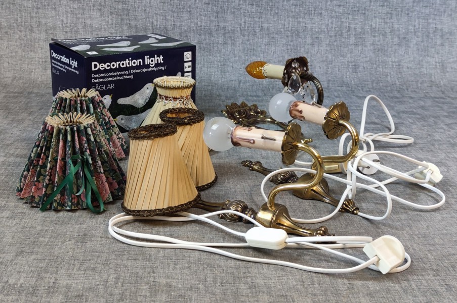 3 Vägglampor. Bl.a fågeldekor.