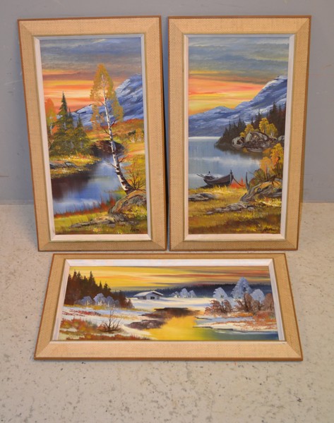 OIDENTIFIERAD KONSTNÄR. 3 Oljor på duk, signerade Alm.