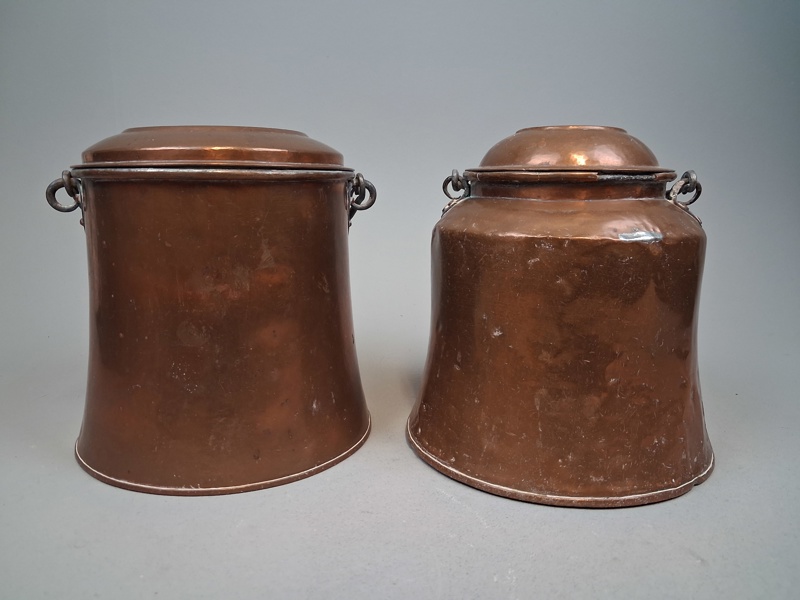 2 Kopparhinkar med lock. 1800/1900-talet.
