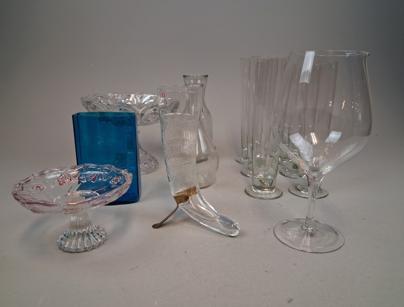 Diverse glas. Bl.a Dryckeshorn Iittala, Mormorsskål, Rejäla ölglas