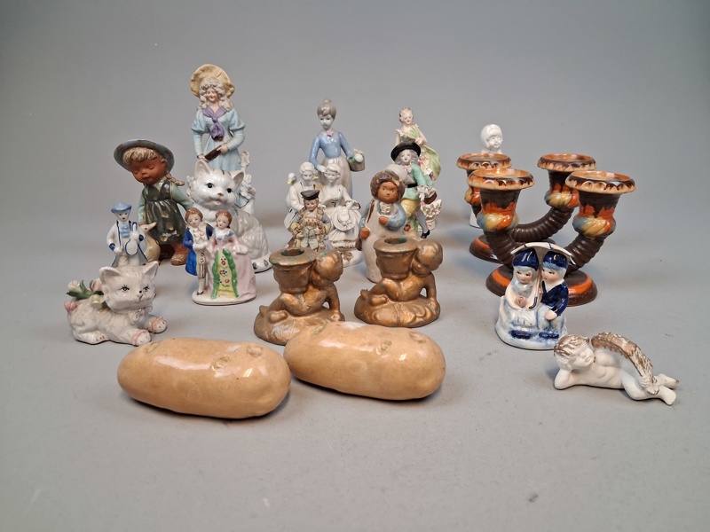 Diverse porslin & keramik. Bl.a 2 Funke Ljusstakar.
