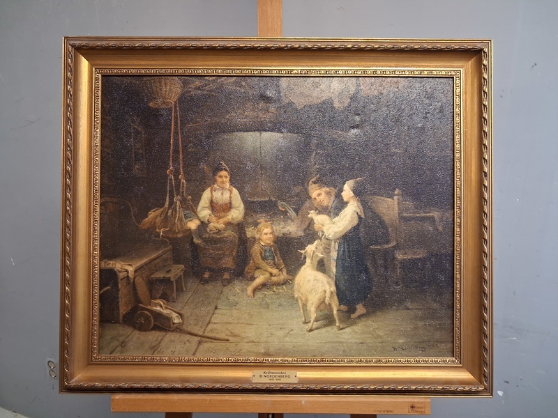 B. NORDENBERG. Oljetryck på duk, Kvälls stunden.
