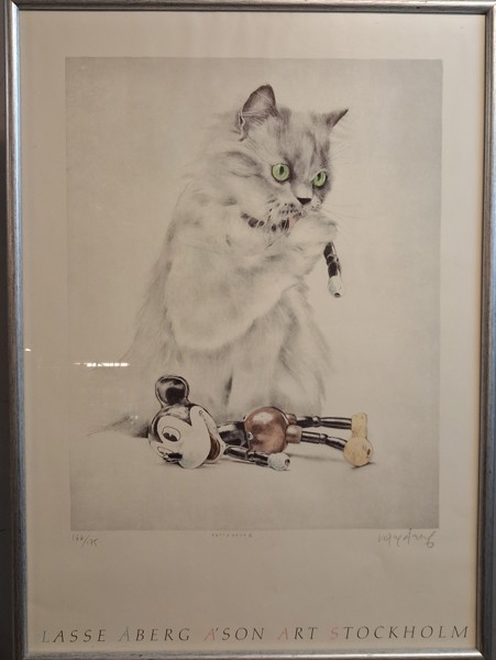 LASSE ÅBERG. Litografi. "Katt & Råtta 2", signerad & numrerad 166/175.