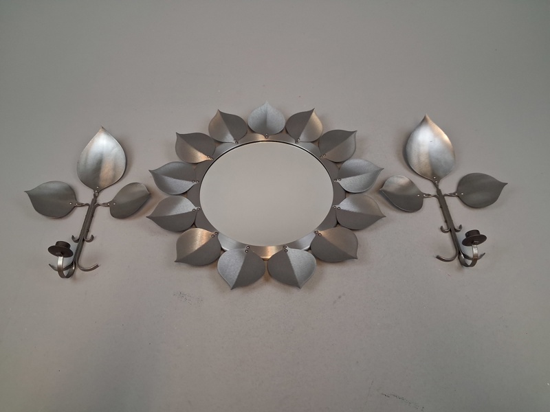 Spegel & 2 Lampetter. Metall, Landstingets verkstäder Västerås.