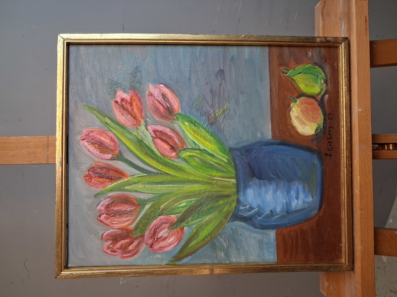 OIDENTIFIERAD KONSTNÄR. Olja på duk. signerad J.Götberg & daterad -83