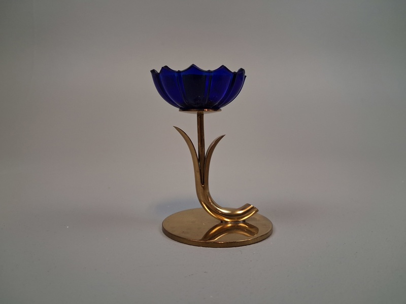 GUNNAR ANDER. Ljusstake, mässing & glas, Ystad metall.