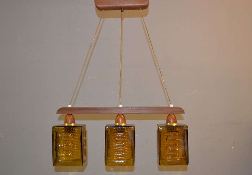 Taklampa. Teak & glas, 1950/60-talet.