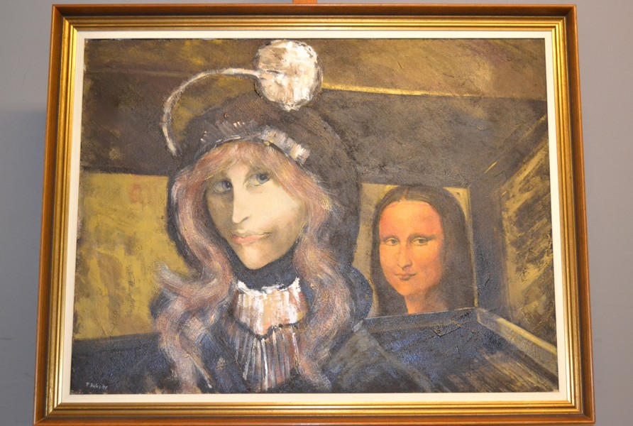 PETER JAKOBY. Blandteknik på duk, "Mona Lisa", signerad.