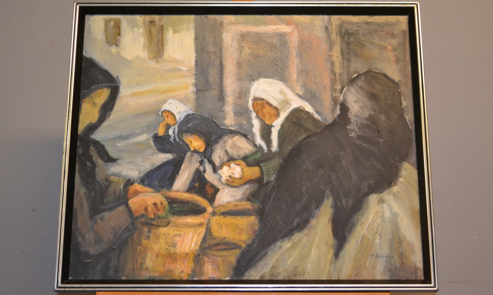 PETER JAKOBY. Olja på duk, "Arbetande kvinnor", signerad.