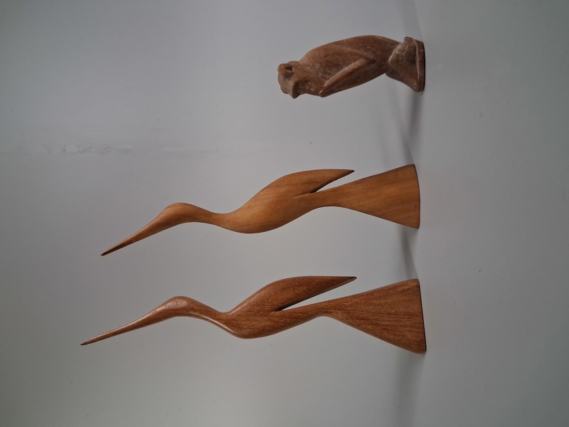 2 Fåglar & en apa. Trä.