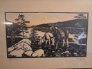 HENRY OLSSON. Träsnitt. Älgar vid sjön. Frönö.