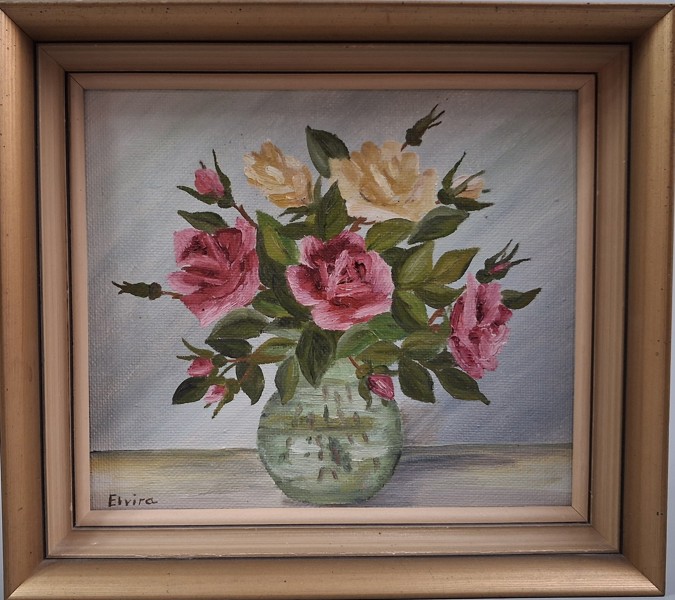 OIDENTIFIERAD KONSTNÄR. Olja på pannå, signerad Elvira.