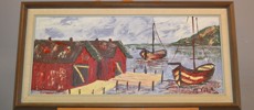 BRUTTA GRUDE. Olja på duk, "Båtbrygga", signerad.