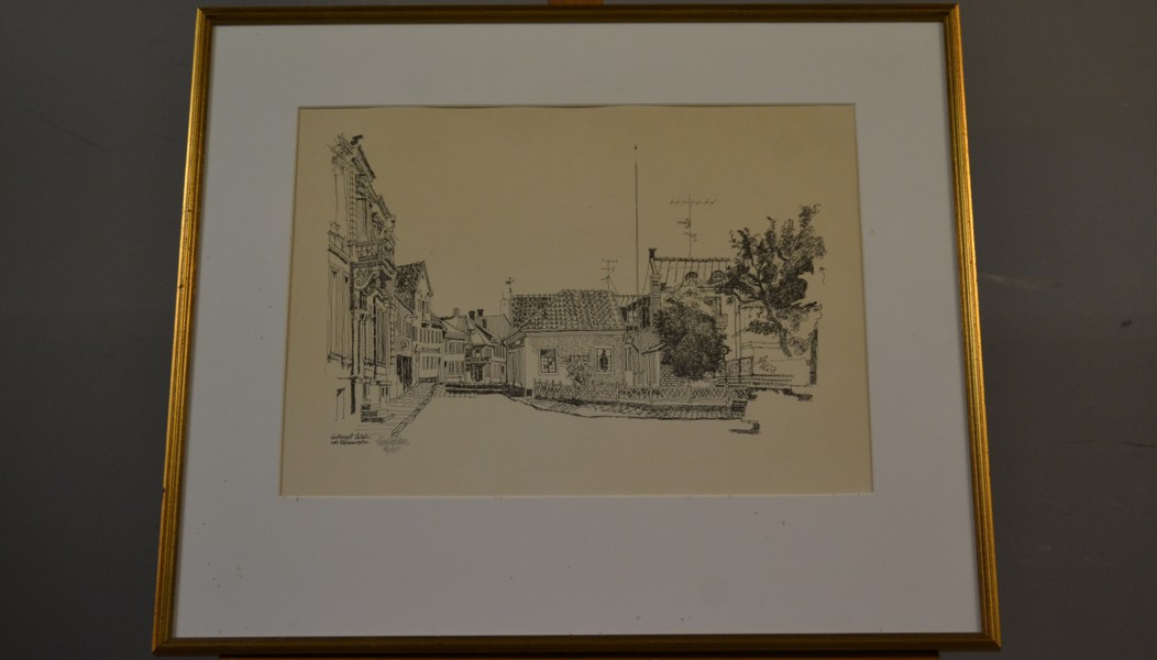 CLAES FOLCKER. Litografi, "Hästtorget Laholm", signerad & numrerad 76/100.