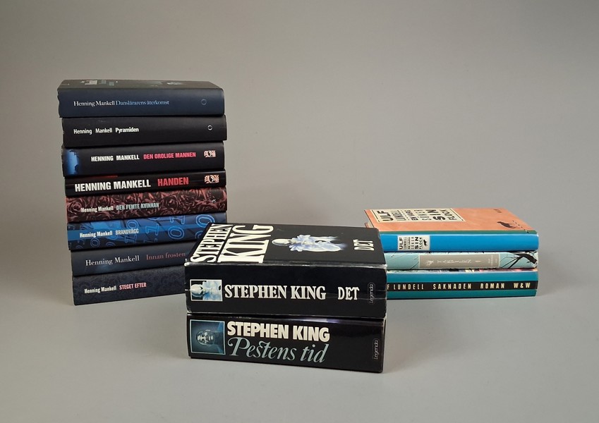 Böcker 8 Henning Mankell, 3 Ulf Lundell & 2 Stephen King.