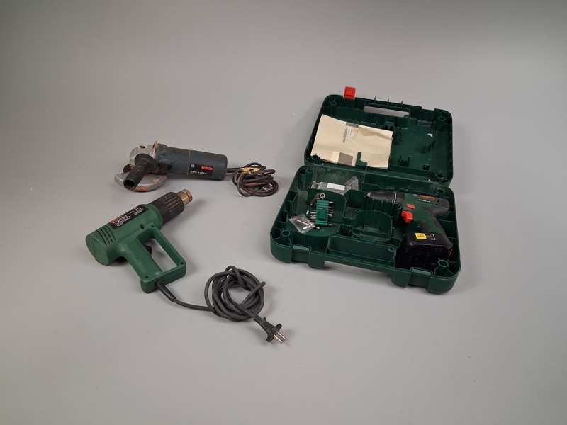 BOSCH. Vinkelslip, värmepistol & skruvdragare.