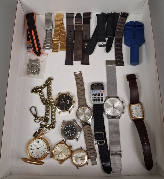 Diverse klockor, remmar, samt en länkborttagare.